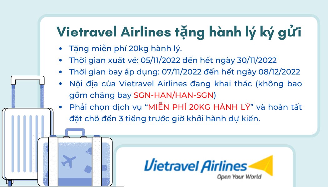 VU – TRẢI NGHIỆM BAY VÀNG – NGẬP TRÀN ƯU ĐÃI HÀNH LÝ – MIỄN PHÍ ĐẾN 20KG