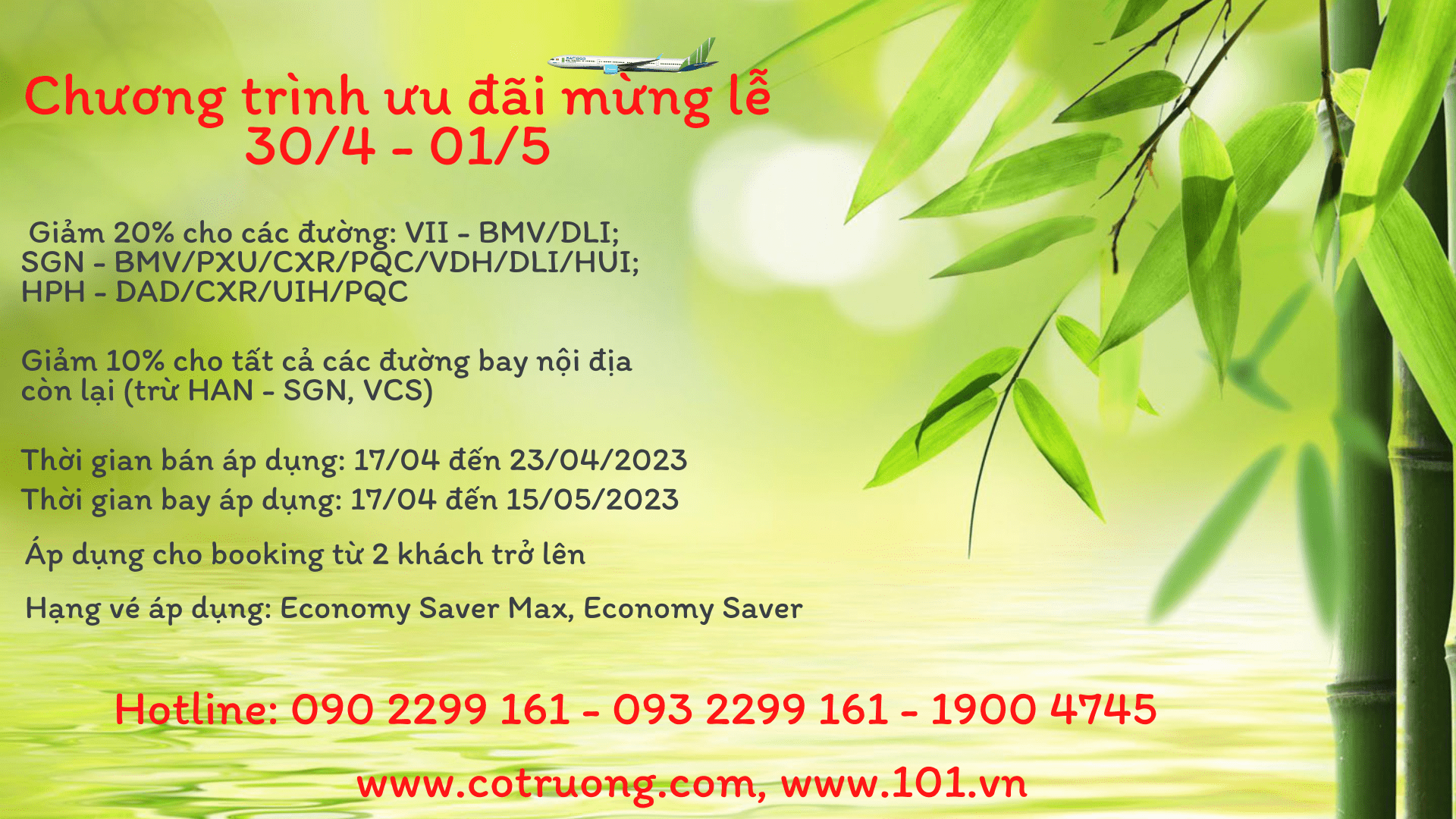 BAMBOO AIRWAYS_THÔNG BÁO TRIỂN KHAI CHƯƠNG TRÌNH ƯU ĐÃI MỪNG LỄ 30/04 – 01/05