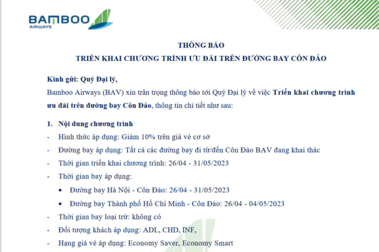 BAMBOO AIRWAYS_THÔNG BÁO TRIỂN KHAI CHƯƠNG TRÌNH ƯU ĐÃI TRÊN ĐƯỜNG BAY CÔN ĐẢO