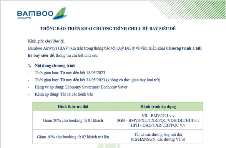 BAMBOO AIRWAYS_THÔNG BÁO TRIỂN KHAI CHƯƠNG TRÌNH CHILL HÈ BAY SIÊU DỄ