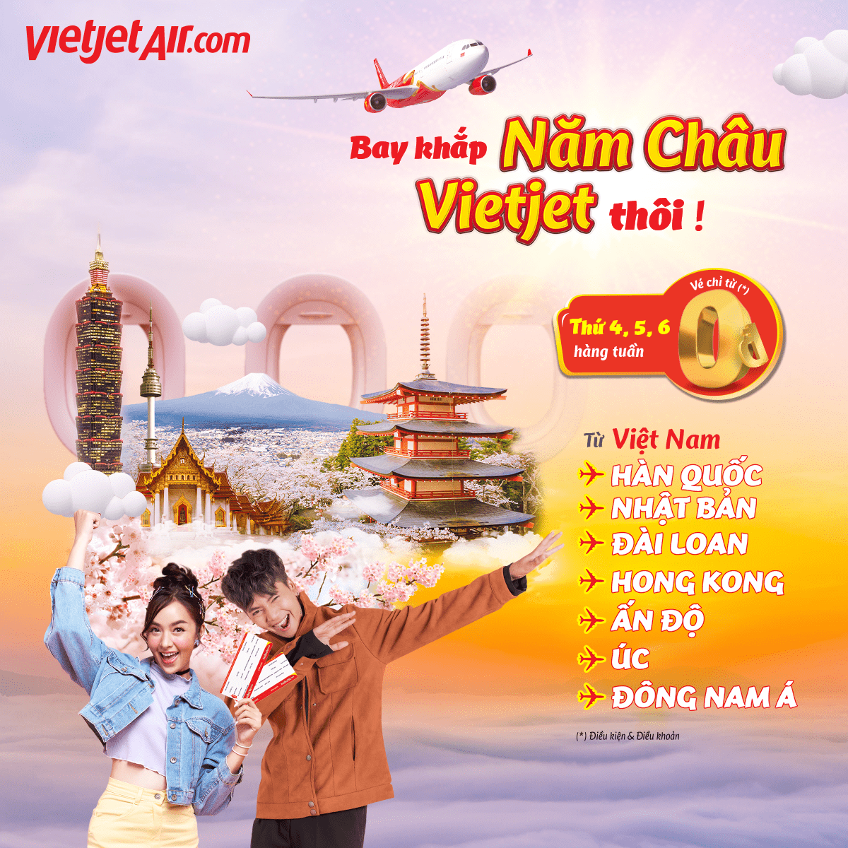 Mùa hè này bạn có thể bay khắp năm châu cùng Vietjet với giá vé vô cùng hấp dẫn vào thứ 4, 5, 6 mỗi tuần 🎉